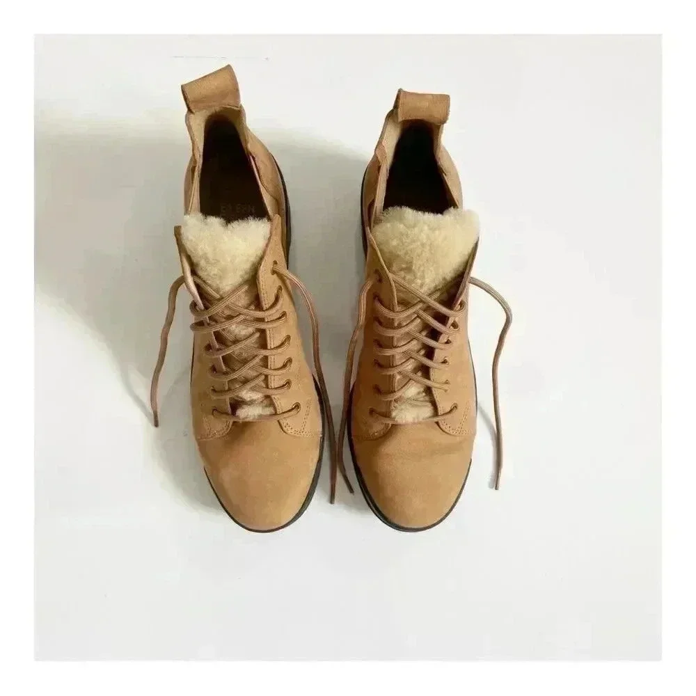 NEW Eileen Fisher Shearling Tumbled Leather Hiker Boot size 8